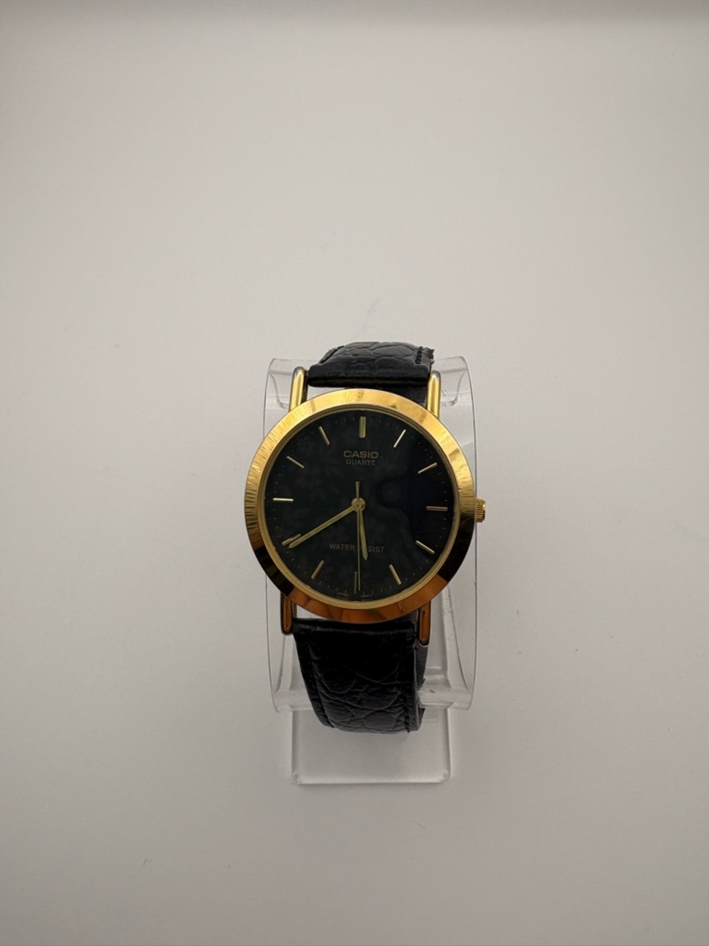 Casio‎ Black Dial Gold Case Men's Leather Strap Watch
